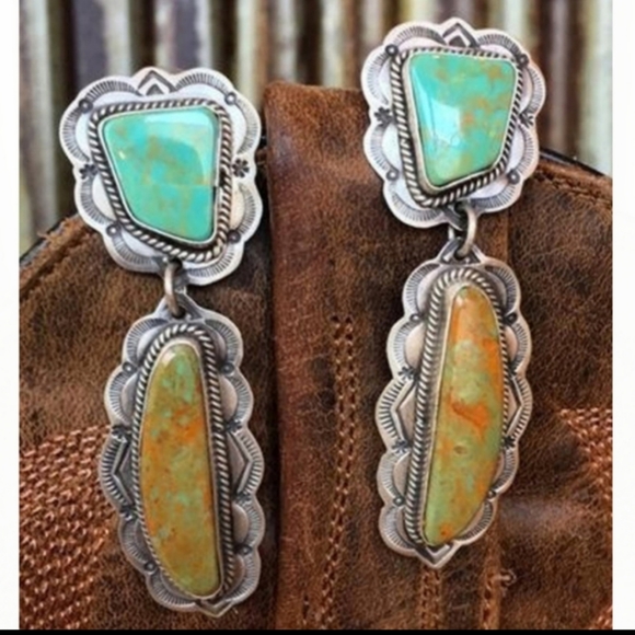 Silver turquoise earrings - Picture 1 of 2